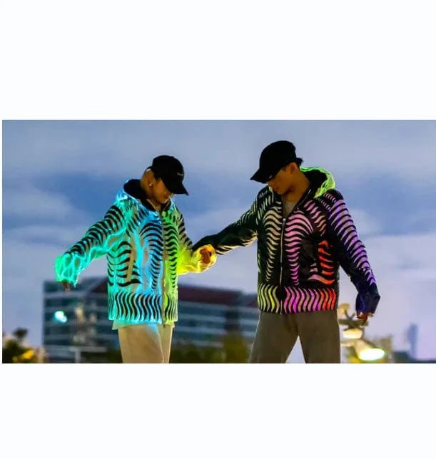 App software control Warm luminous fiber optic led light up puffer down jacket Coats