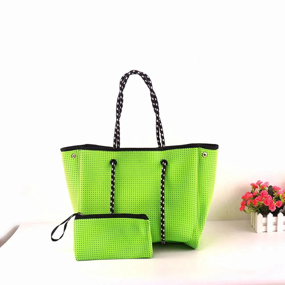 apple Green Beach Bag Hot Selling Fashion Durable Perforated Designer Neoprene Bag Wholesale Neoprene Bags Women Handbags Ladies