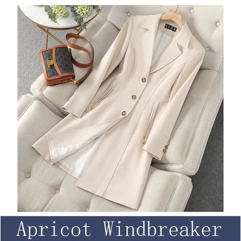 Apricot / S / CHINA High End Female Coat Long Slim Trench Coat For Women’S England Single Breasted Khaki Women Windbreaker Larger Size Outwear