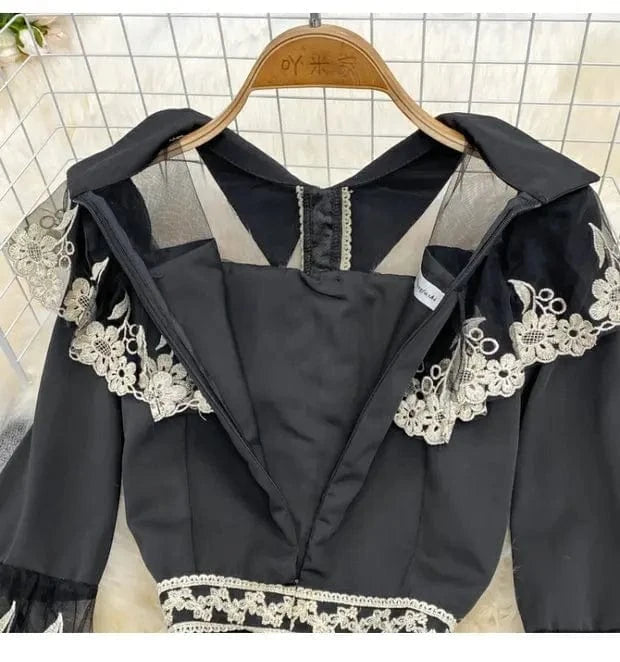 Arrivals ANSZKTN New Ladies Clothing Wholesale European And American Retro Embroidery Lace Decoration Slim Casual Dresses