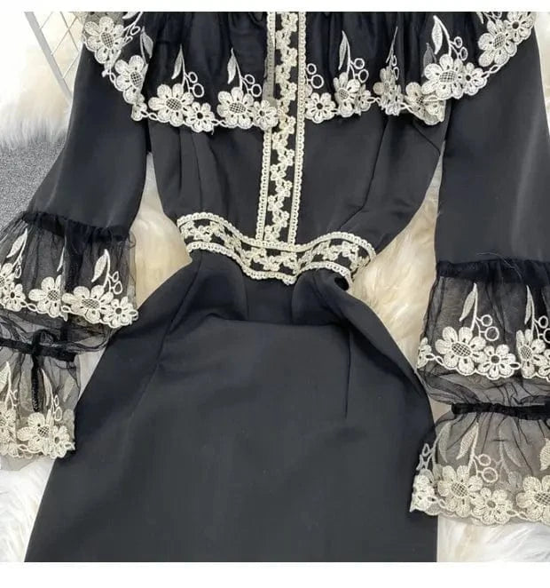 Arrivals ANSZKTN New Ladies Clothing Wholesale European And American Retro Embroidery Lace Decoration Slim Casual Dresses
