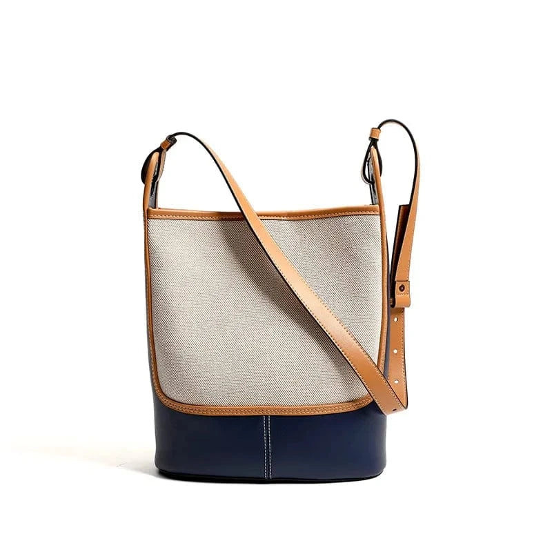 ARUBBIT Brand Luxury 2Pcs Set Of Bags Canvas Stitching Genuine Leather Women Ladies Bucket Bag Set