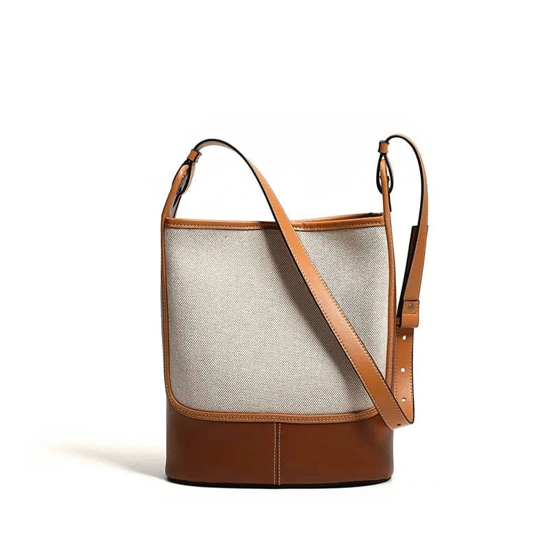 ARUBBIT Brand Luxury 2Pcs Set Of Bags Canvas Stitching Genuine Leather Women Ladies Bucket Bag Set