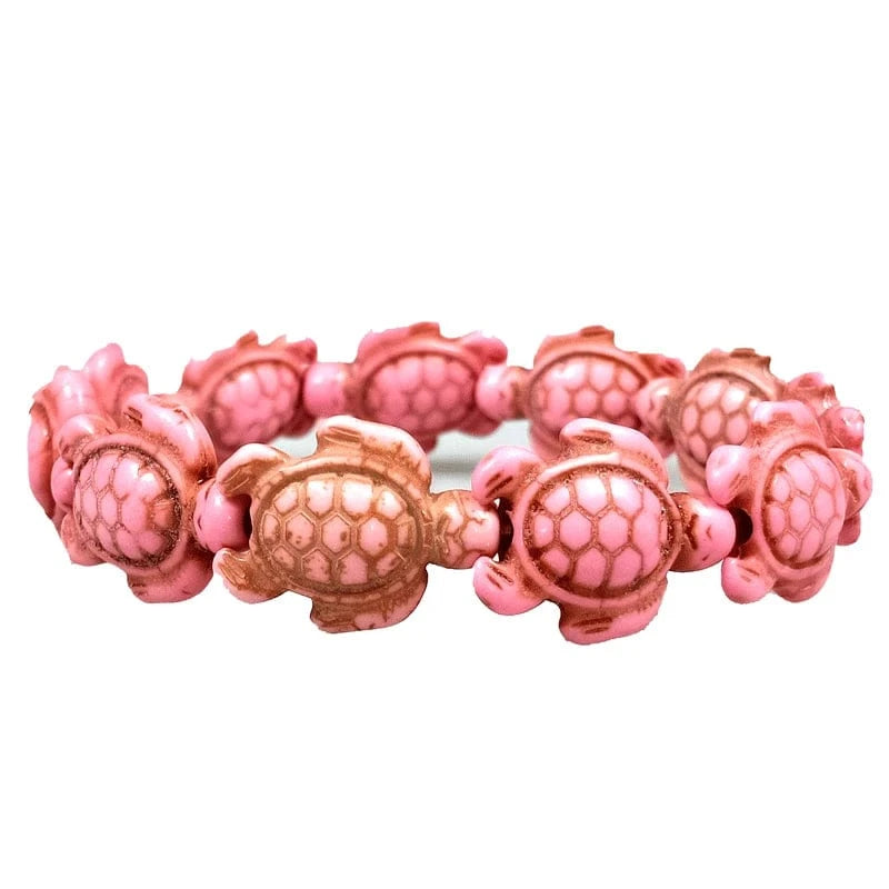as pic / 19cm / Pink Hawaiian Blue Turquoise Sea Turtle Charm Bracelet Stretch Jewelry for Healing and Gifts Prosperous Turtle Legend