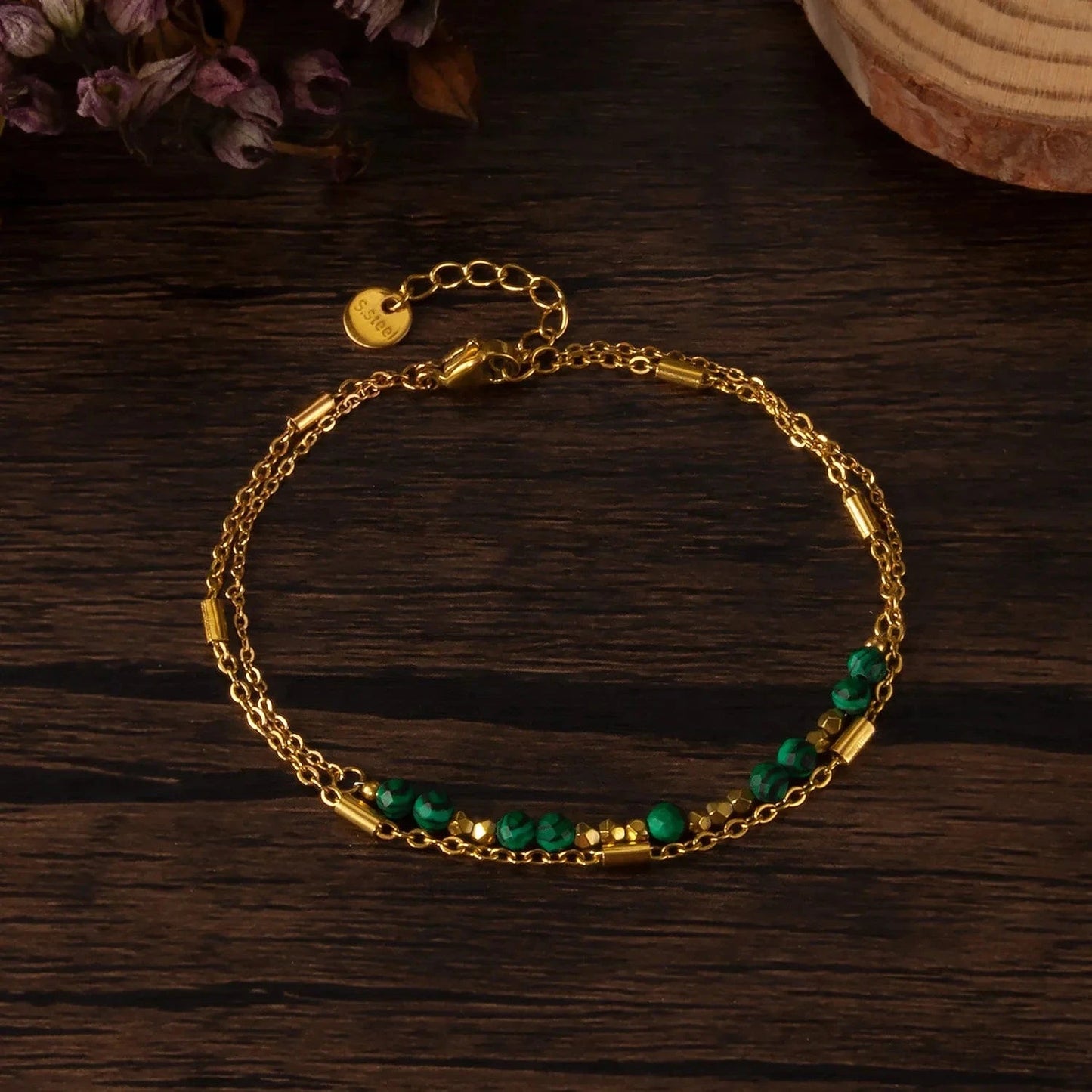 as pic / 20cm / J1 20cm Stainless Steel Natural Stone Bead Bracelet with Gold Plating Fashionable Charm Bracelets for Women Wedding Party Gift Idea