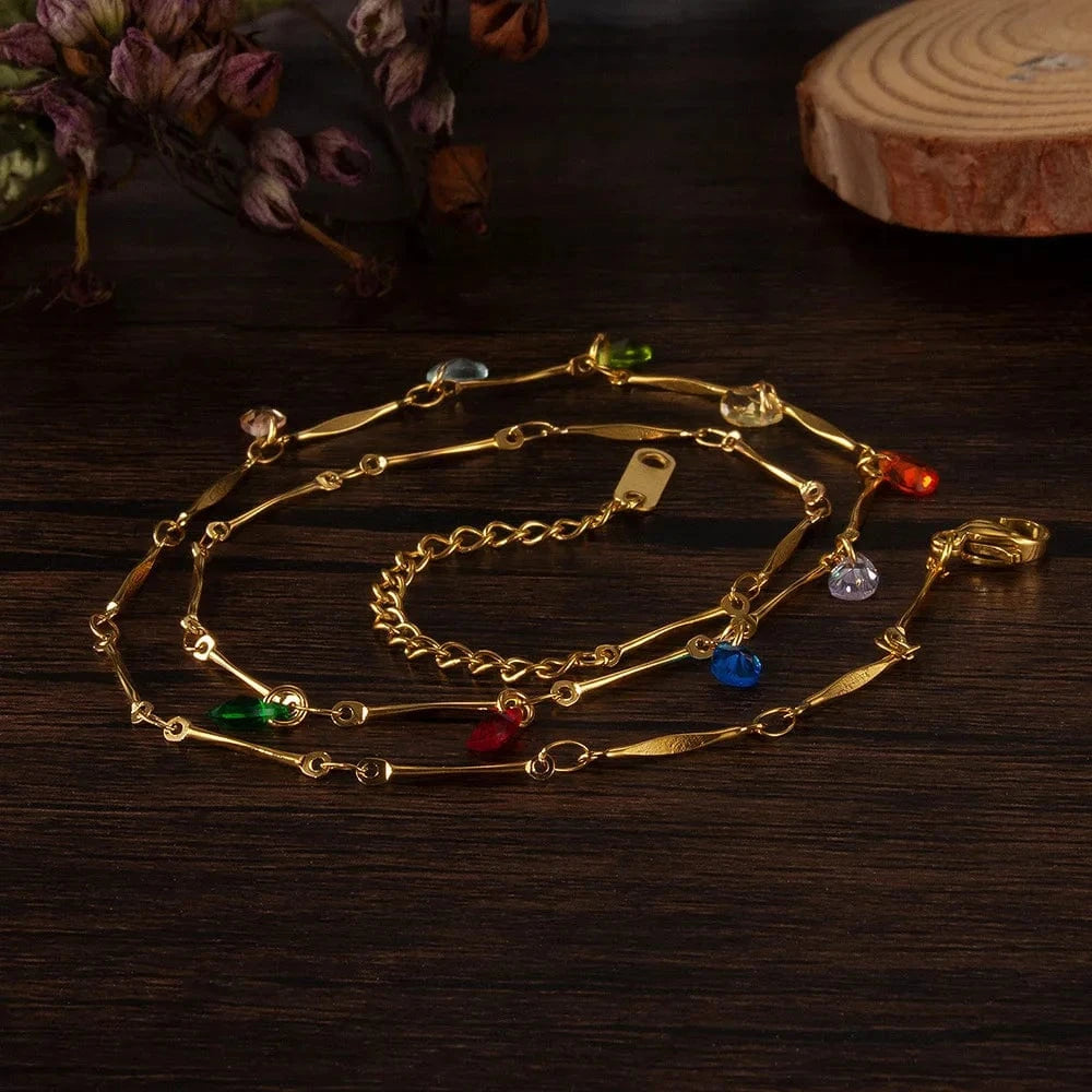 AS PIC / J1 Bohemian Style Luxury Stainless Steel Necklace Women Gold Wedding Party Engagement Classic Charm Colorful Wedding Gift Her
