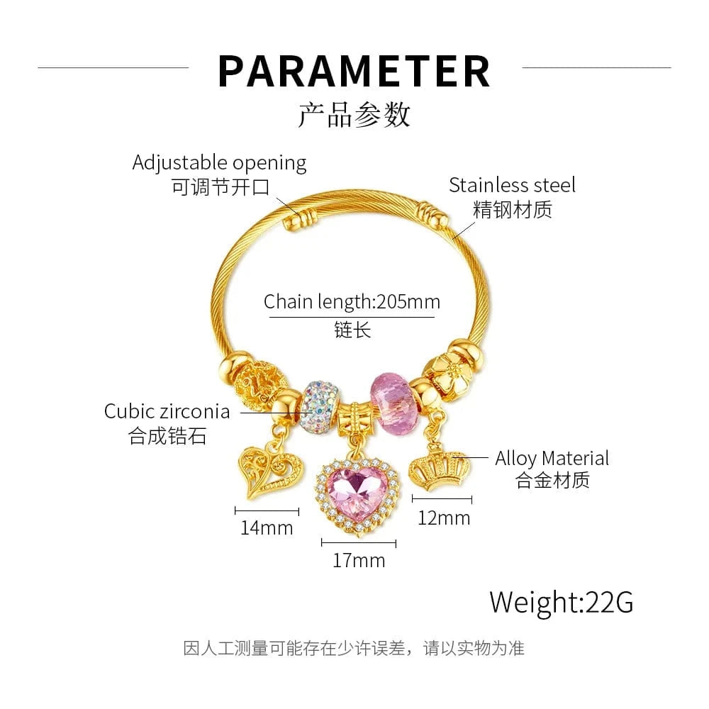 as pic / J1 Luxury Women's Diamond Heart Bracelet Classic Gold Plated Stainless Steel Charm Bracelet for Wedding Party Fashionable Gift