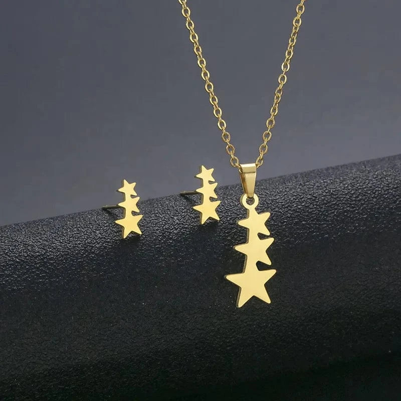 AS PIC / J2 Unisex Stainless Steel Necklace Earring Set with Silver Plated Women's Geometric Buddha Hand Butterfly Elephant for Engagement