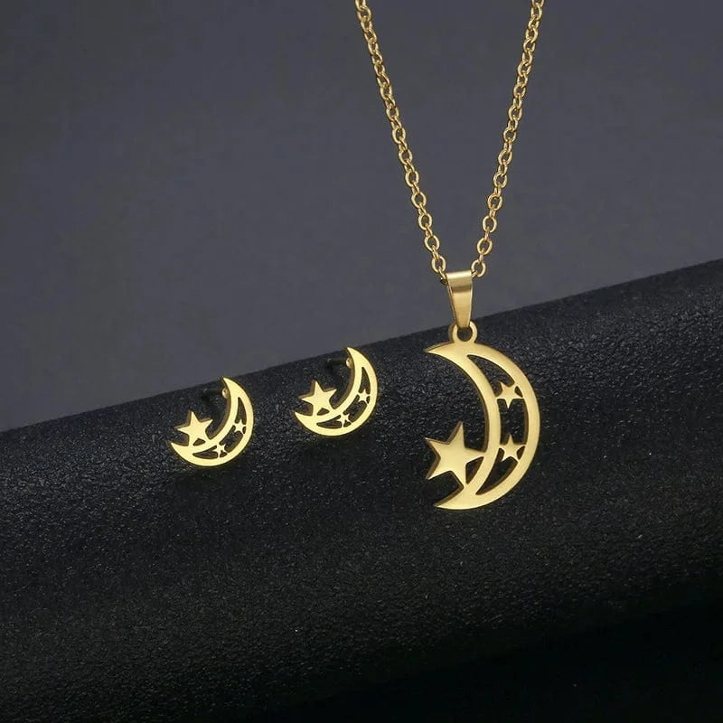 AS PIC / J20 Unisex Stainless Steel Necklace Earring Set with Silver Plated Women's Geometric Buddha Hand Butterfly Elephant for Engagement