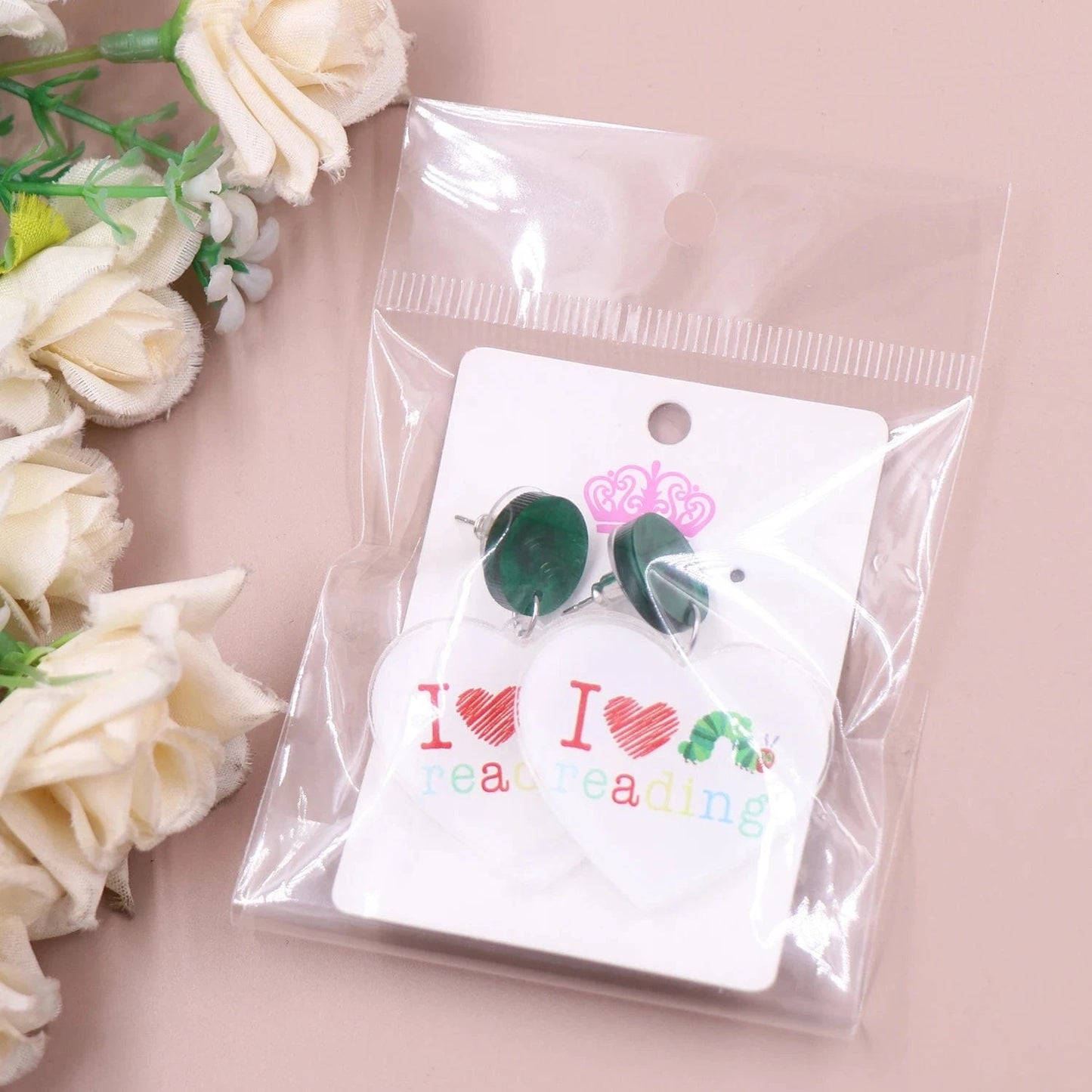as picture / 1.4*1.3in / Multi ER2052 1pair New product CN Drop love reading heart double faces printing TRENDY teacher gift Acrylic earrings Jewelry for women