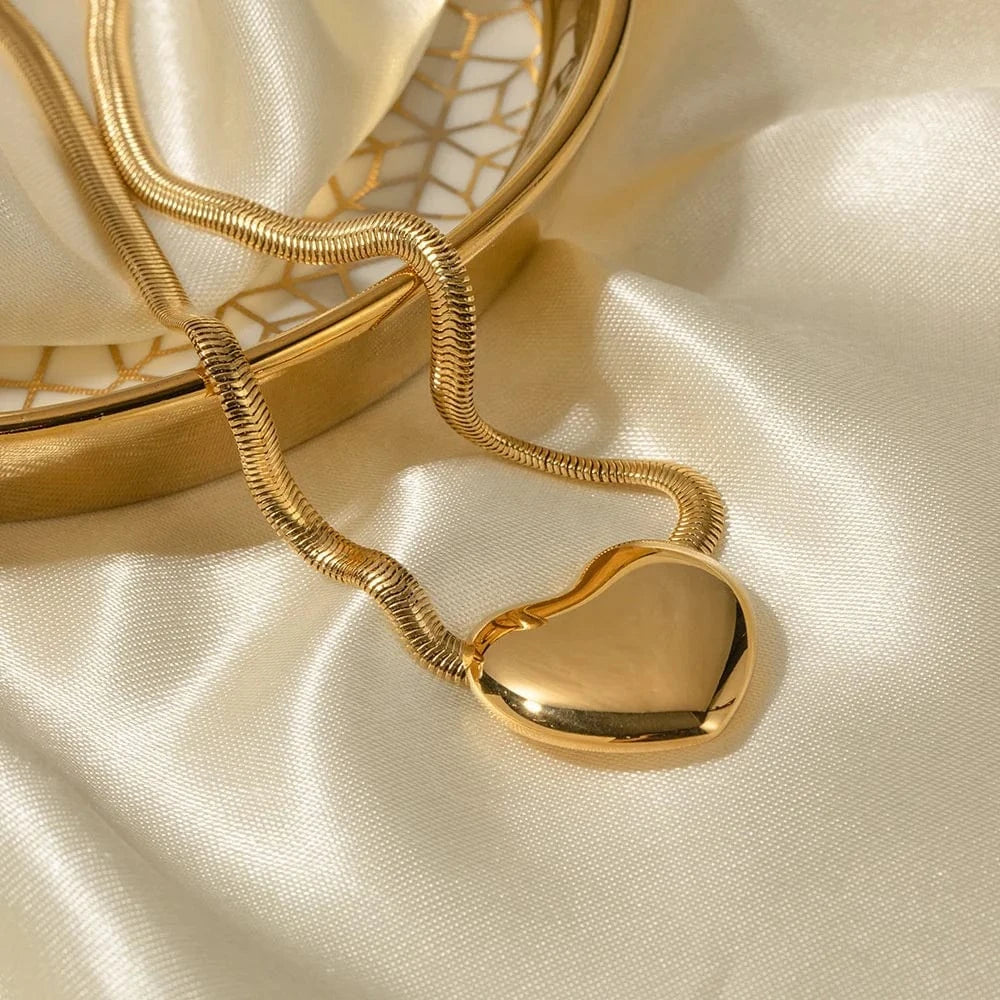 AS PICTURE / 16.54 inches / 1 18K Gold Plated Stainless Steel Jewelry Jewellery Heart Necklace Clavicle Chain Pendant Accessory