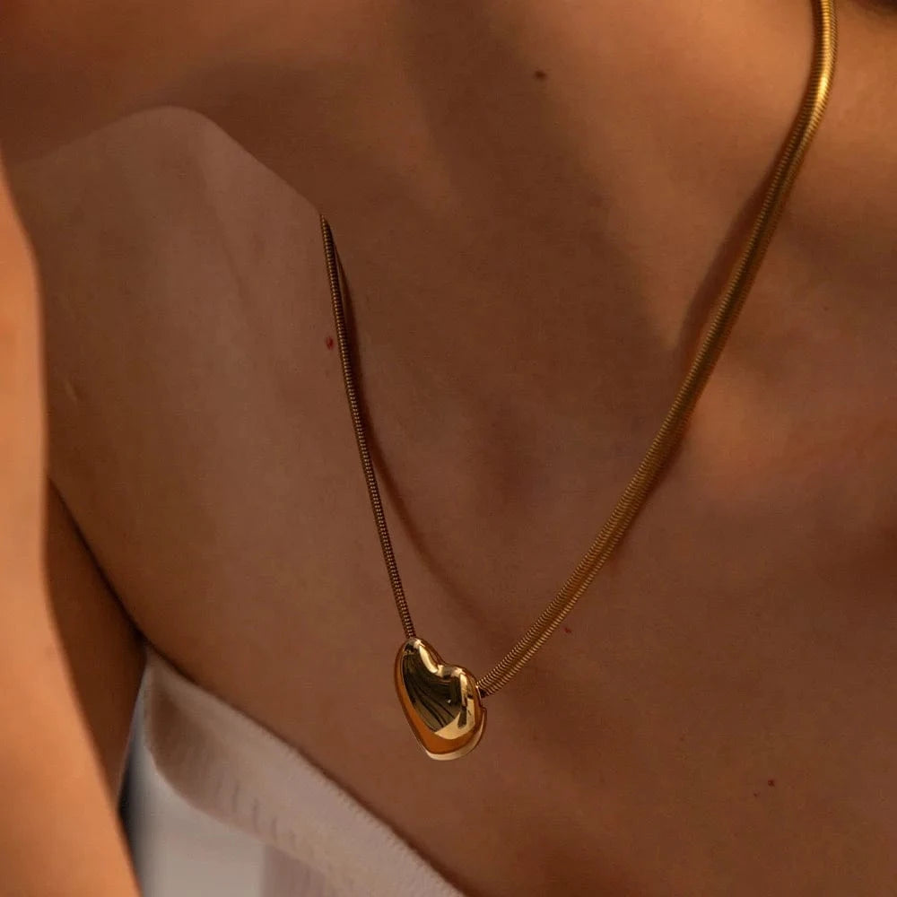 AS PICTURE / 16.54 inches / 1 18K Gold Plated Stainless Steel Jewelry Jewellery Heart Necklace Clavicle Chain Pendant Accessory