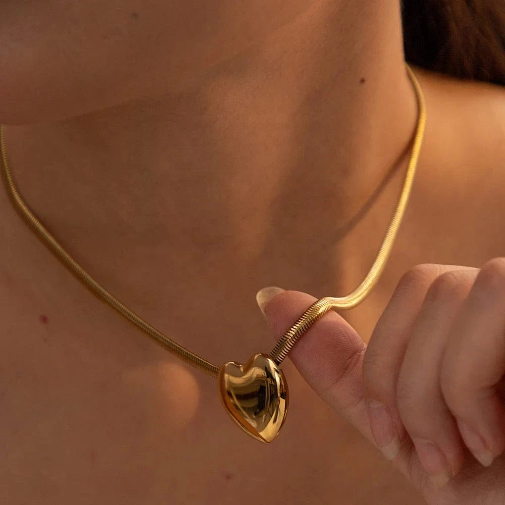 AS PICTURE / 16.54 inches / 1 18K Gold Plated Stainless Steel Jewelry Jewellery Heart Necklace Clavicle Chain Pendant Accessory