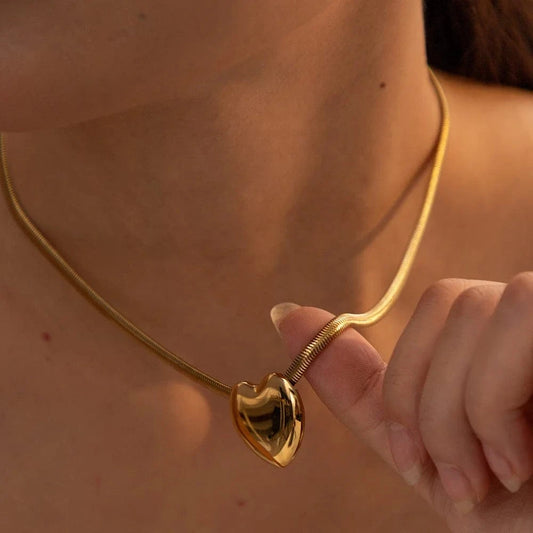 AS PICTURE / 16.54 inches / 1 18K Gold Plated Stainless Steel Jewelry Jewellery Heart Necklace Clavicle Chain Pendant Accessory