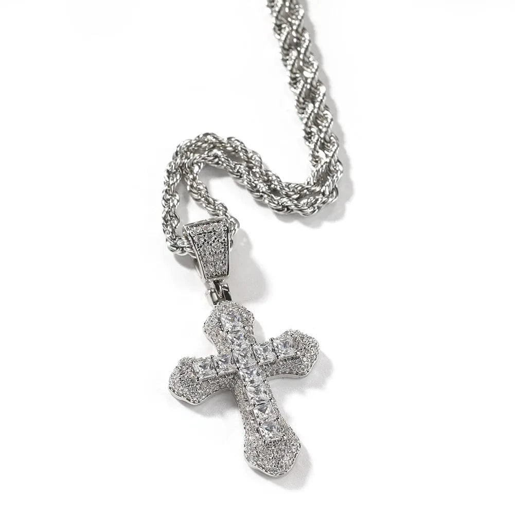as picture / 16inches / White Silver Zircon Fashion Cross Necklace Red Blue Stones Man Women Hip Hop Jewelry Ins Personality Diamond Pendant