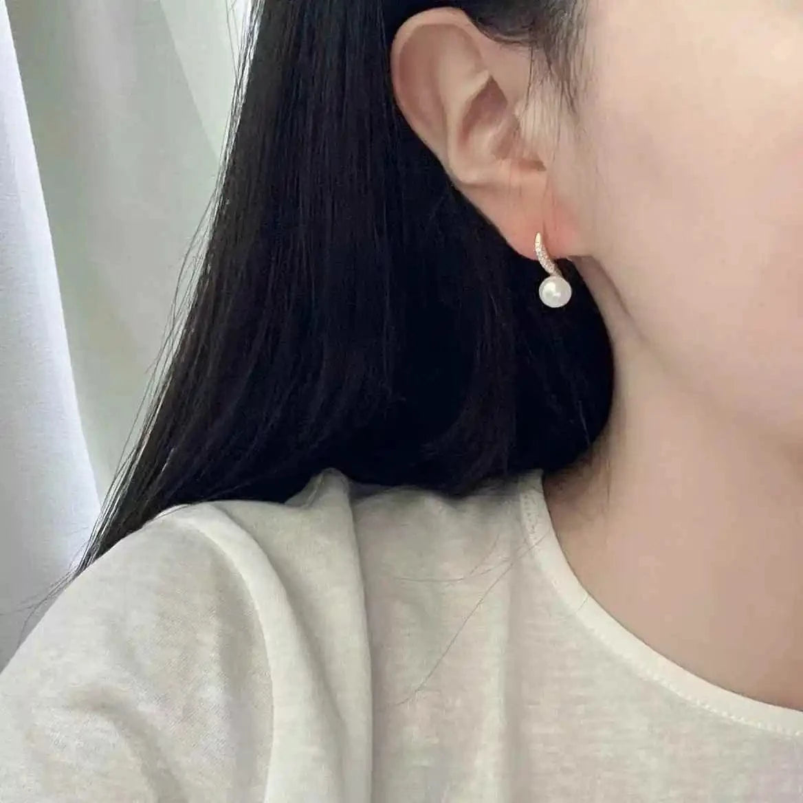 As picture Classic internet celebrity zircon inlaid high heels earrings 7-8MM natural high-quality freshwater pearl earrings