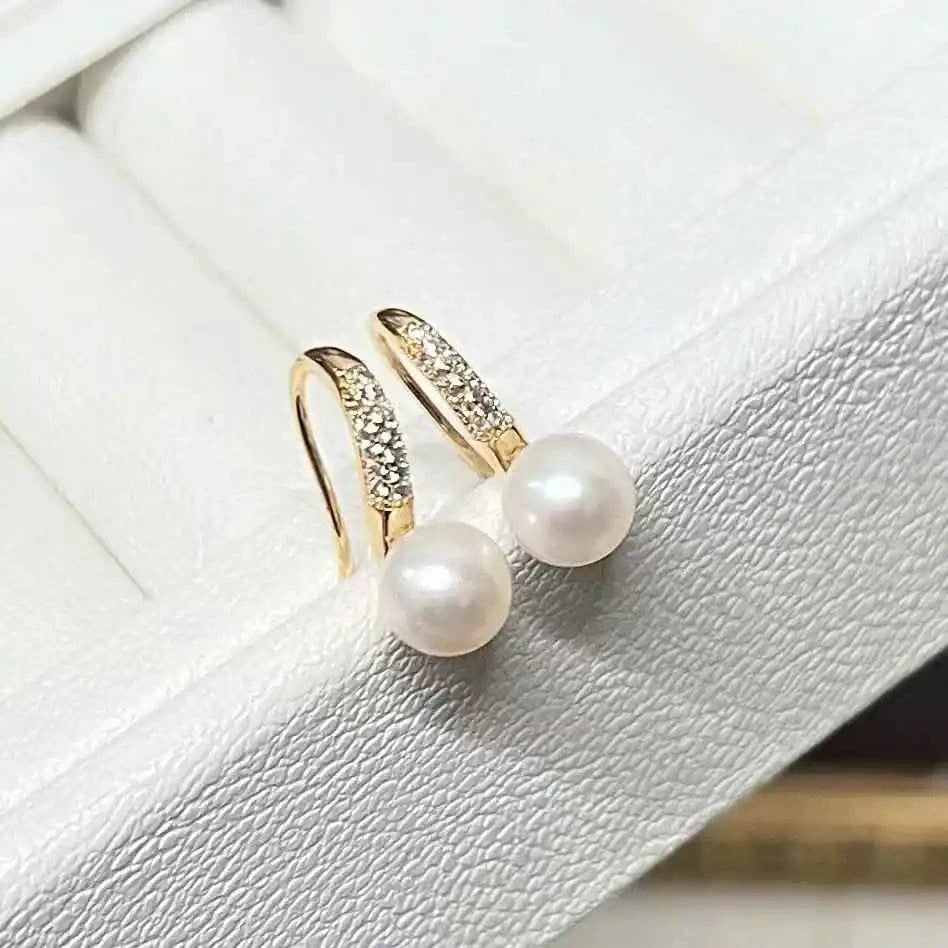 As picture Classic internet celebrity zircon inlaid high heels earrings 7-8MM natural high-quality freshwater pearl earrings