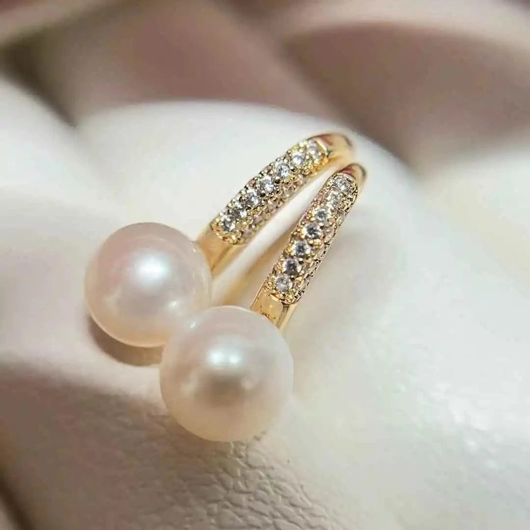 As picture Classic internet celebrity zircon inlaid high heels earrings 7-8MM natural high-quality freshwater pearl earrings