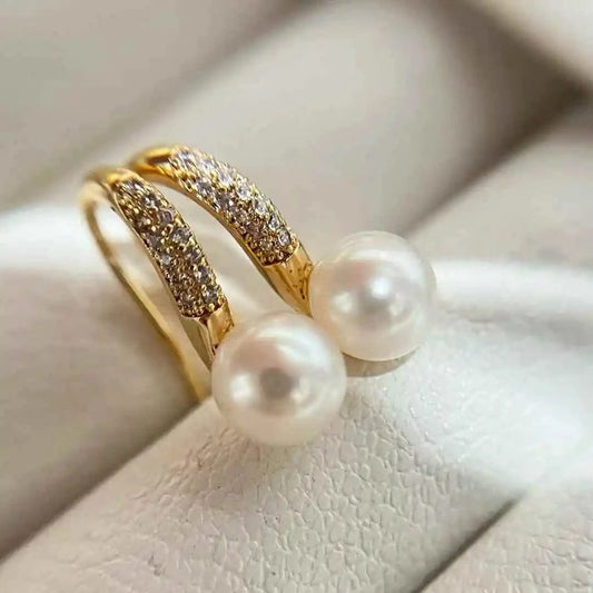 As picture Classic internet celebrity zircon inlaid high heels earrings 7-8MM natural high-quality freshwater pearl earrings