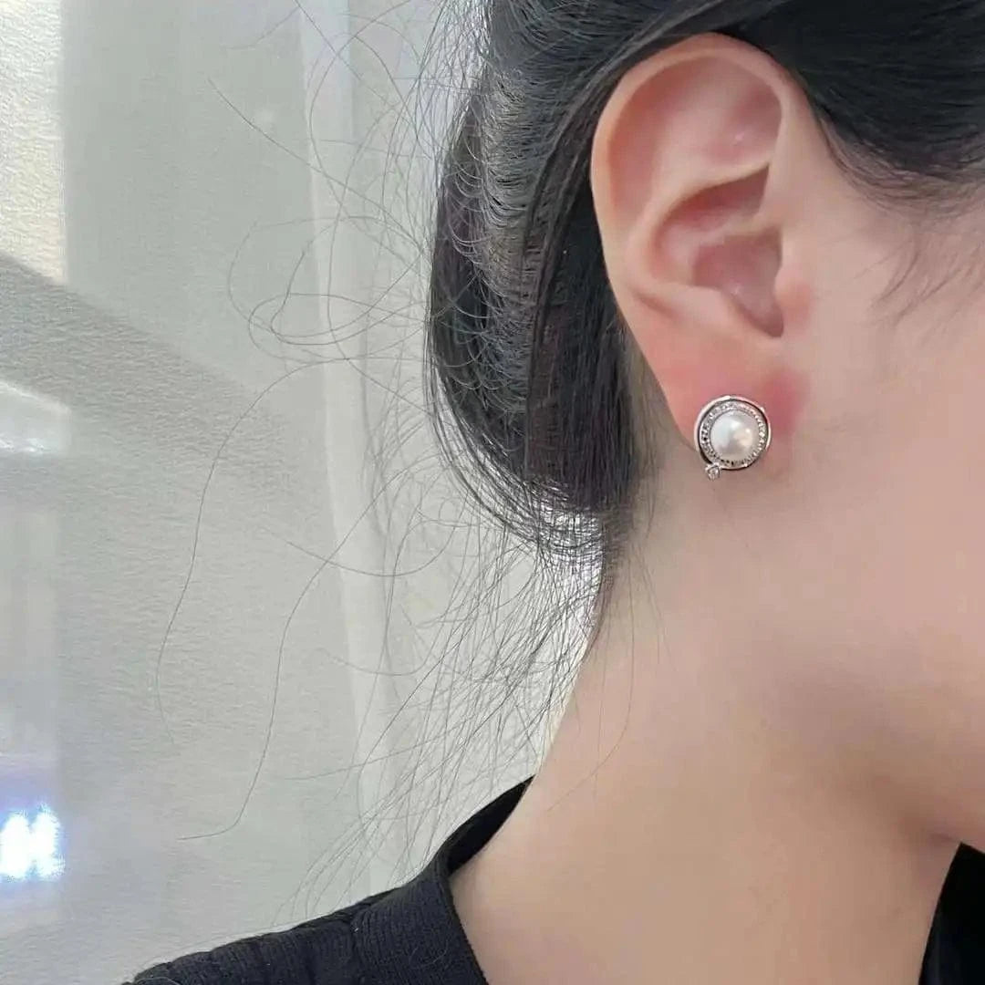 As picture Inlaid Bow Earrings 7-8MM Freshwater Pearl Earrings Women Pearl Jewelry Earrings 14K Trendy Party Gold Filled Crystal