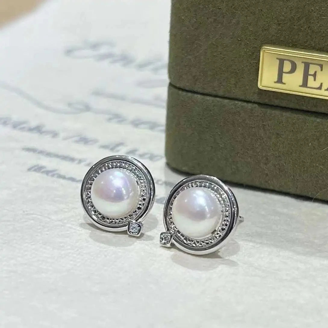As picture Inlaid Bow Earrings 7-8MM Freshwater Pearl Earrings Women Pearl Jewelry Earrings 14K Trendy Party Gold Filled Crystal