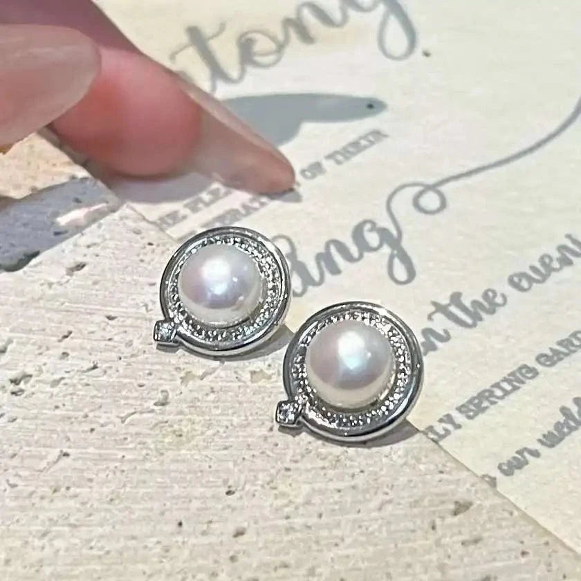 As picture Inlaid Bow Earrings 7-8MM Freshwater Pearl Earrings Women Pearl Jewelry Earrings 14K Trendy Party Gold Filled Crystal
