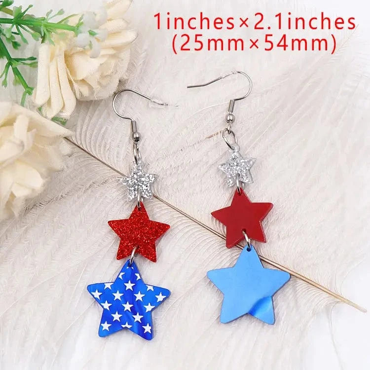 As shown / 1*2.1in / Blue MD116ER2018 1pair New product CN Drop star 4th of July Independence Day Flag Earrings TRENDY Acrylic stainless Jewelry for women