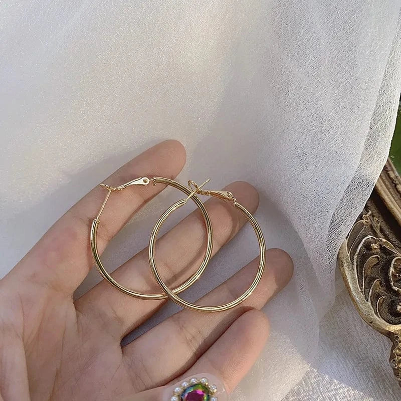 AS SHOWN / As shown / Gold 4cm 30-70mm Exaggerated Big Smooth Circle Hoop Earrings for Women Aros Simple Round Loop Ear Wedding Jewelry Brincos Cool Gift