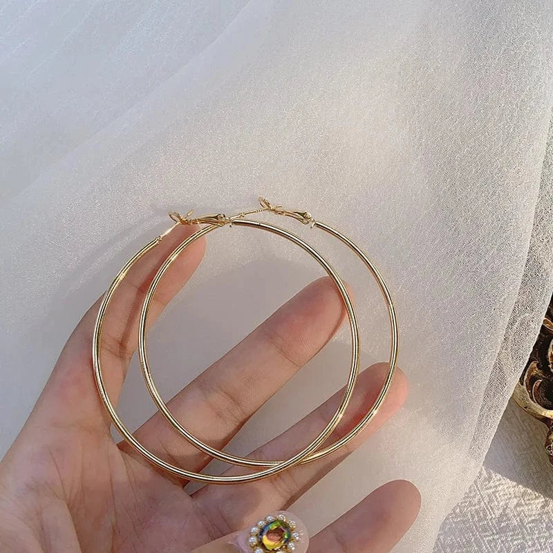 AS SHOWN / As shown / Gold 7cm 30-70mm Exaggerated Big Smooth Circle Hoop Earrings for Women Aros Simple Round Loop Ear Wedding Jewelry Brincos Cool Gift