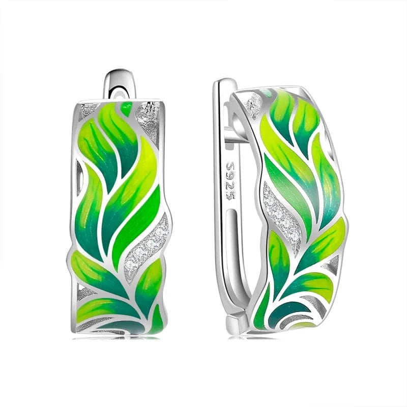 AS00077E Fashion Elegant 925 Silver CZ Earrings for Women Handmade Enamel Blue river blooming Flower Pattern Party Earrings Jewelry Gift