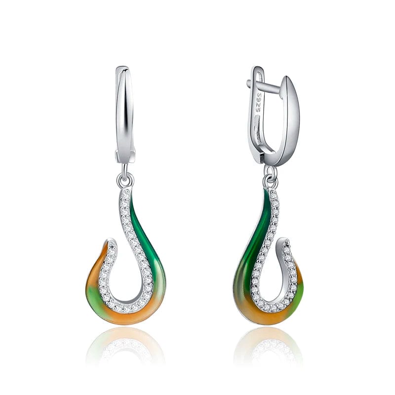 AS00478E Original 925 Sterling Silver Emerald classic color and Black Enamel Fine CZ Earrings for Women Luxury Party Jewelry Earring