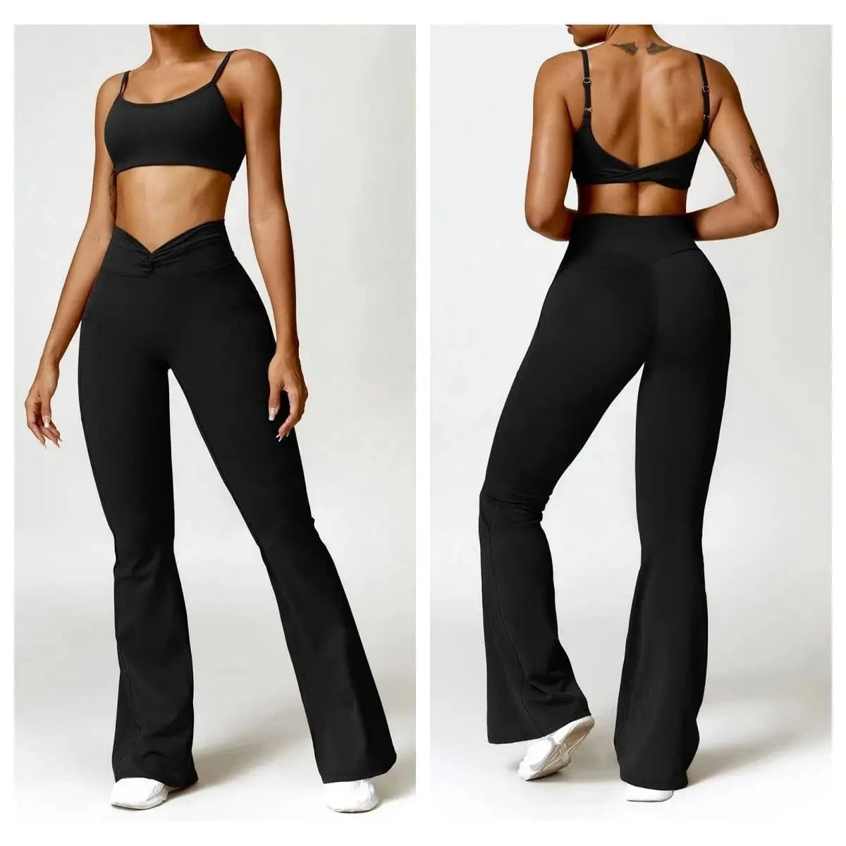 Athletic Yoga Set Fitness Gym Wear Women Activewear Bra Leggings Flared Trousers with pockets 4pcs Gym Fitness Set for Workouts