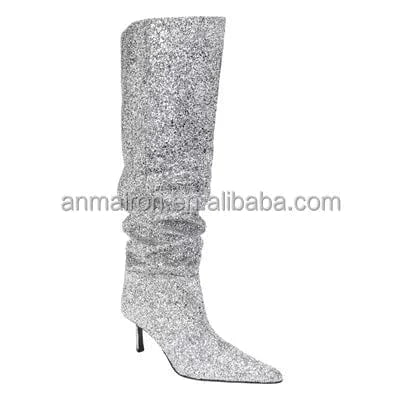Autumn and winter 2023 new knee high boots zipper jeans wash water to create the old design platform high-heeled boots