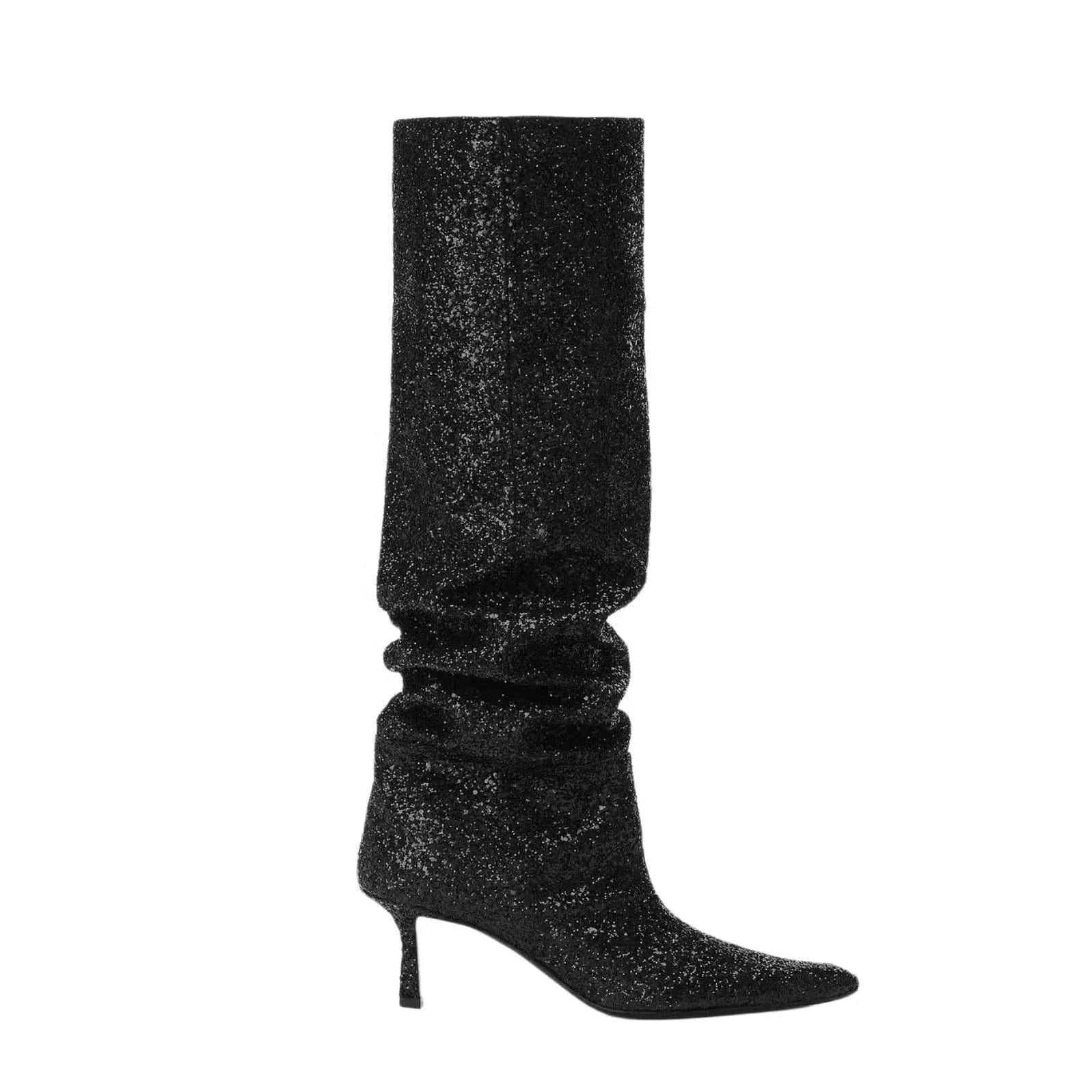Autumn and winter 2023 new knee high boots zipper jeans wash water to create the old design platform high-heeled boots