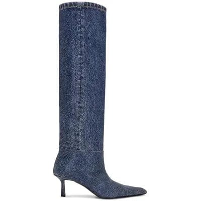 Autumn and winter 2023 new knee high boots zipper jeans wash water to create the old design platform high-heeled boots