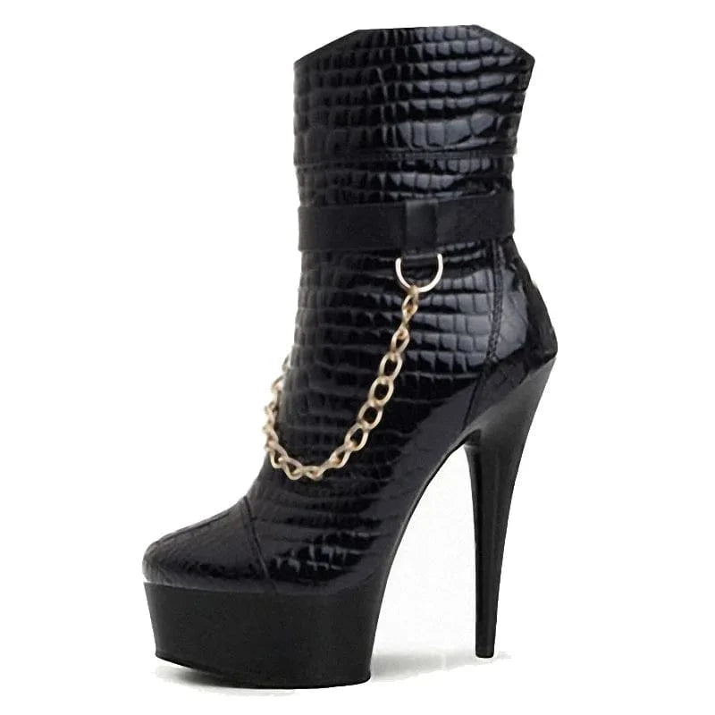 Autumn and winter new 15 cm women's short boots sexy round head black thin heel 6-inch high heels