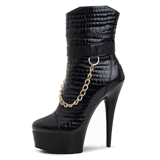 Autumn and winter new 15 cm women's short boots sexy round head black thin heel 6-inch high heels