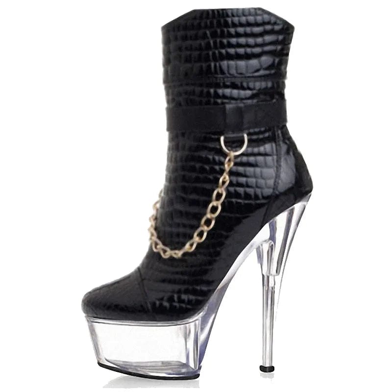 Autumn and winter new 15 cm women's short boots sexy round head black thin heel 6-inch high heels