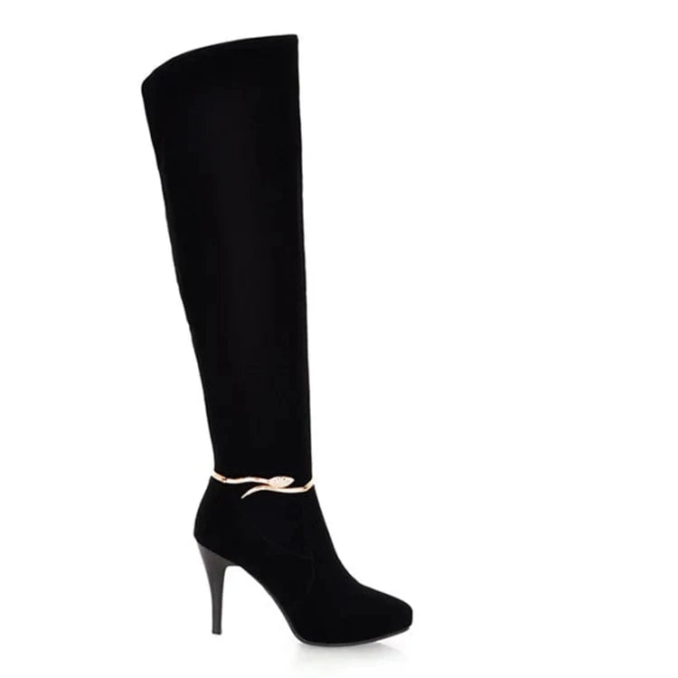Autumn and winter New Chivalry boots fashion metal inlaid diamond high heel knee suede high tube women's Boots