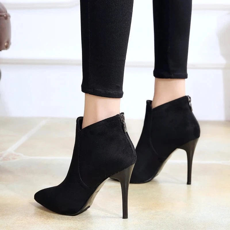 Autumn and winter new pointed thin heel high heel short boots thick bottom Plush women's boots net red fashion women's Boots