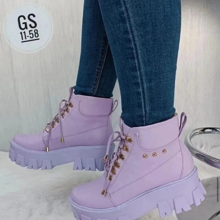 Autumn new large size foreign trade women's shoes tube front lace up casual fashion ankle boot