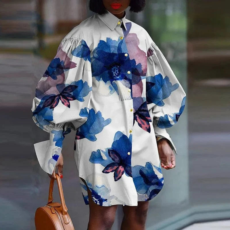 Autumn new products casual long-sleeved shirt dress women printed cardigan plus size maternity women's clothing