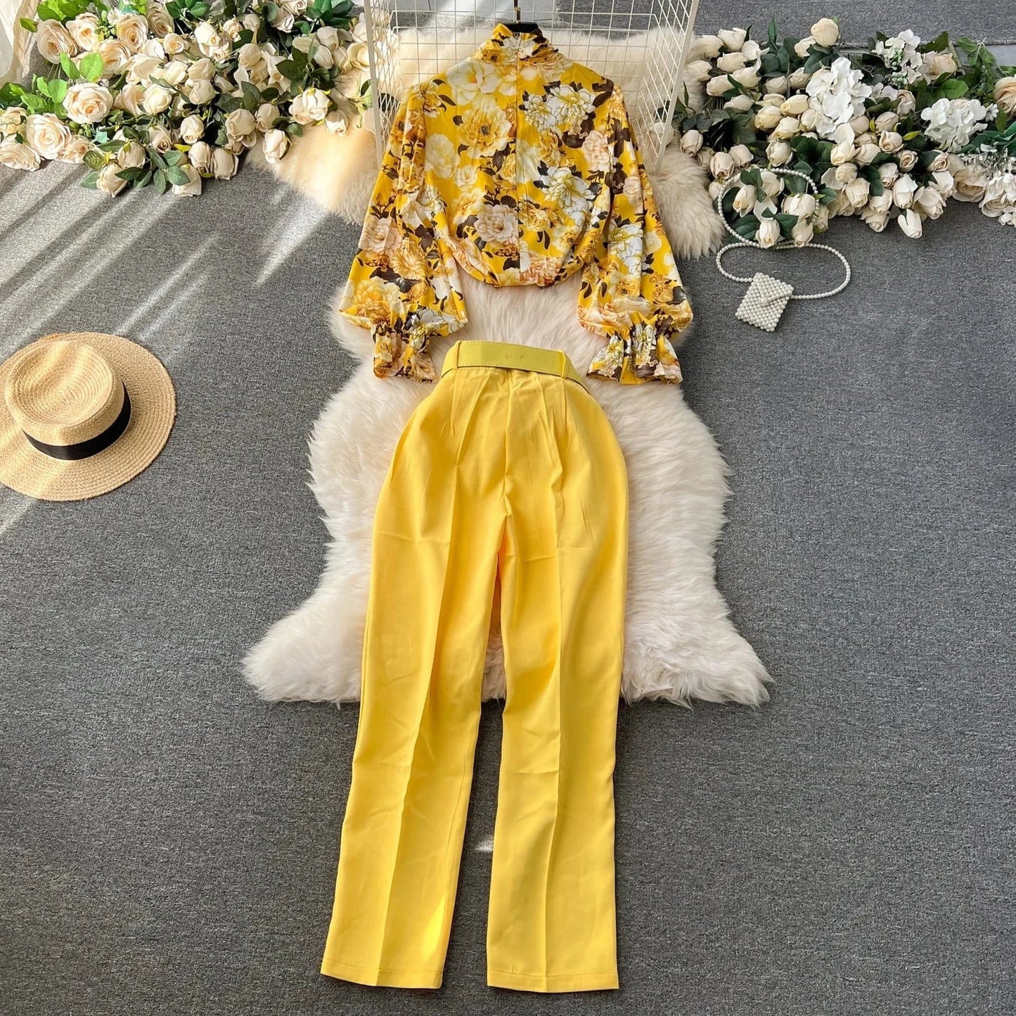 Autumn/winter 2024 African Loose Plus Size Casual Printed Long Sleeve Shirt And Wide-leg Pants Women Two Pieces Set