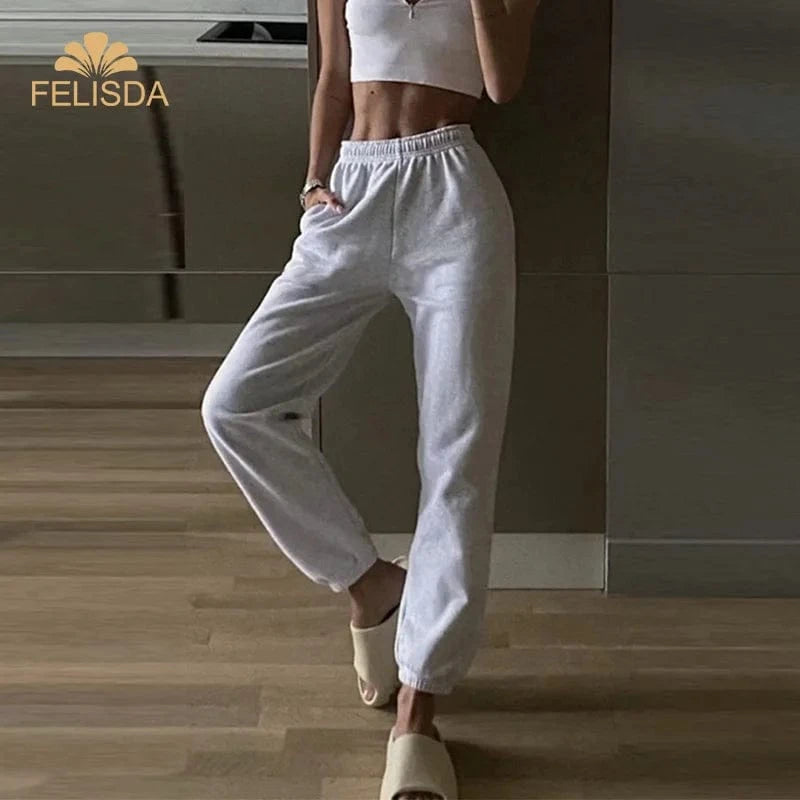 Autumn Winter Cotton Tracksuit Pants Women's Casual Loose High Waist Solid Loose Soft Running Jogger Harem Pant Sweatpants