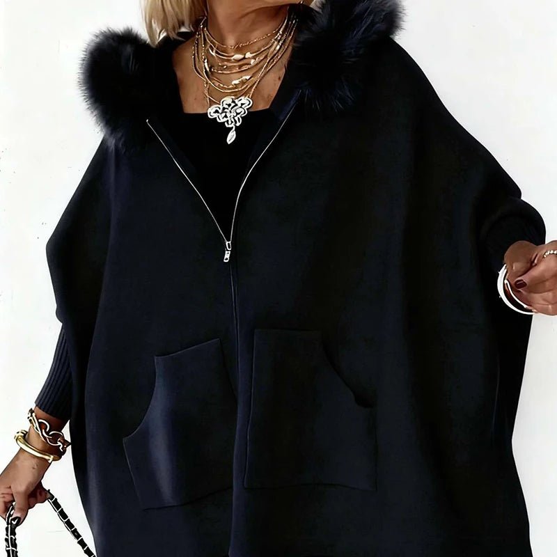 Autumn Winter Long Batwing Sleeve Chic Sweater Coats, Women Pocket Patchwork Simple Cardigan, Loose Casual Hooded Top Streetwear - SN Wigs & More