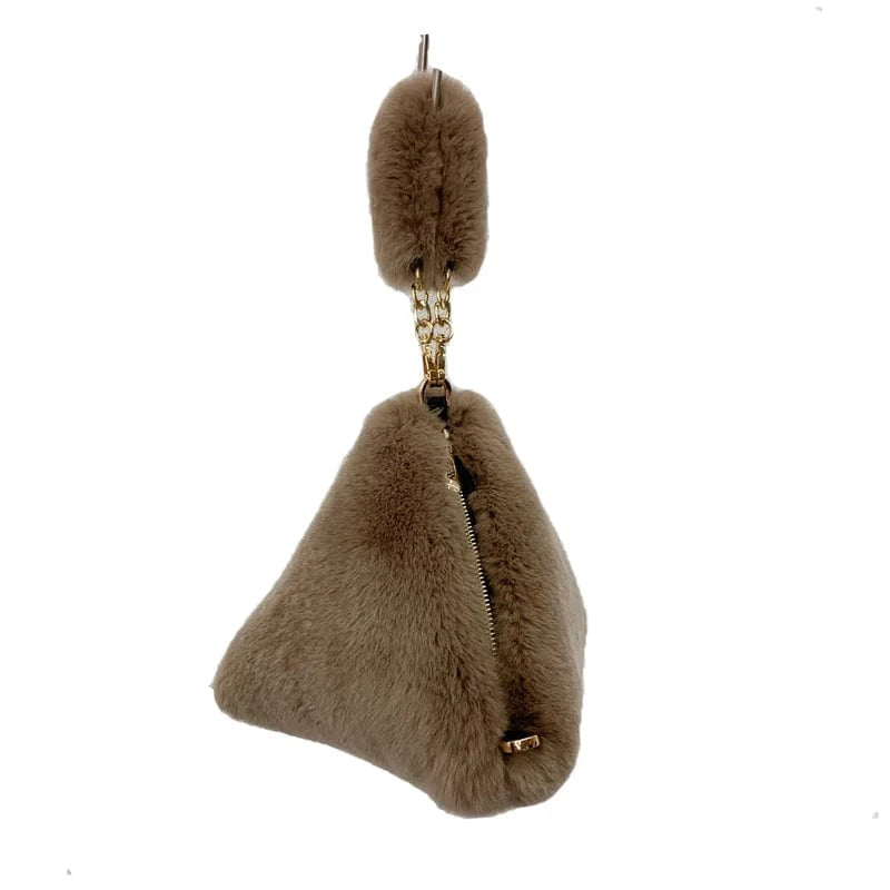 Autumn Winter New Fur Handbag Bag Handbag Fur Bag Real Rabbit Fur Plush Triangle Bag