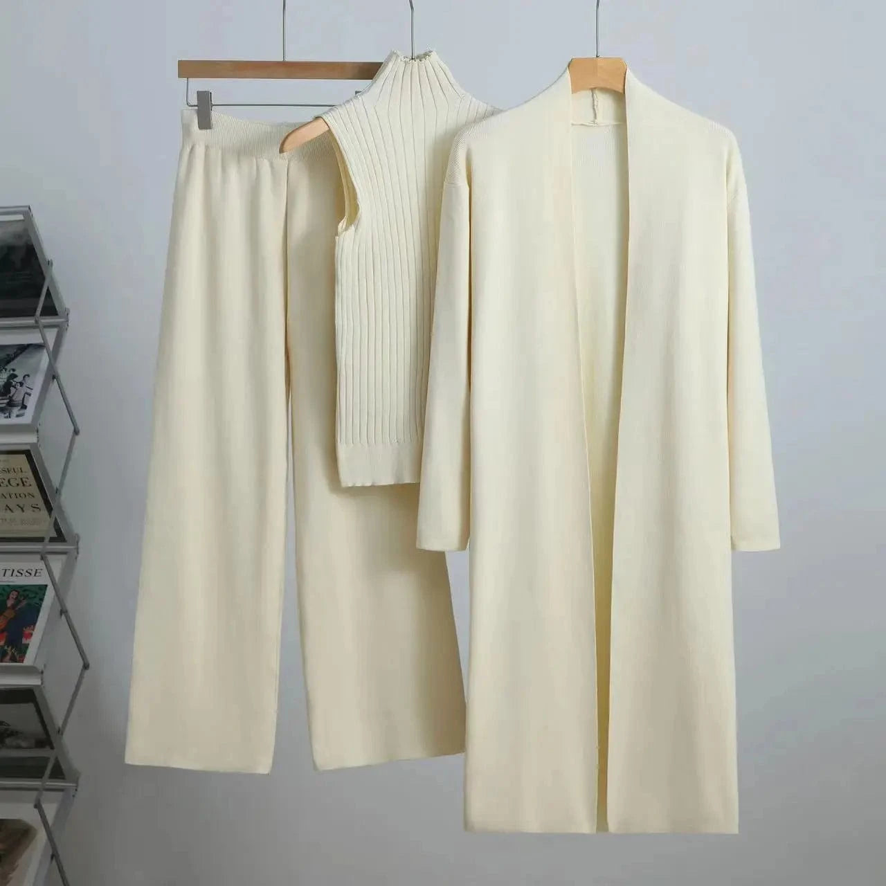 Autumn Winter Sweater 3 Piese Sets Women Suitfit 2024 Fashion Knitted Sleeveless Vest Cardigan Coat Pants Sets Outerwears Tops