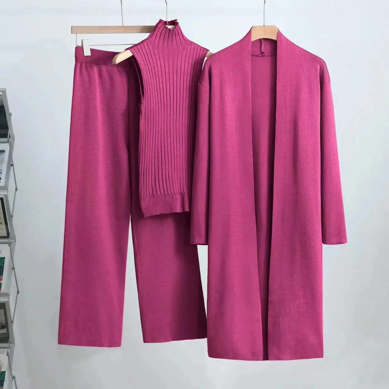Autumn Winter Sweater 3 Piese Sets Women Suitfit 2024 Fashion Knitted Sleeveless Vest Cardigan Coat Pants Sets Outerwears Tops