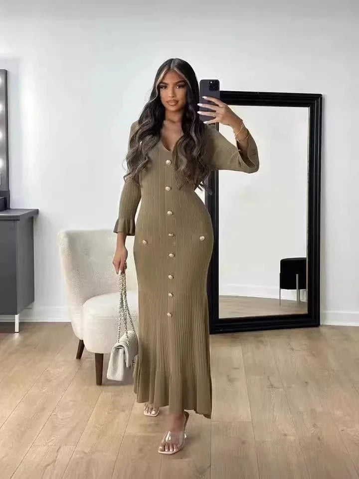Autumn winter women clothing ladies elegant temperament dress fashion long slim knit long sleeve women's casual dresses