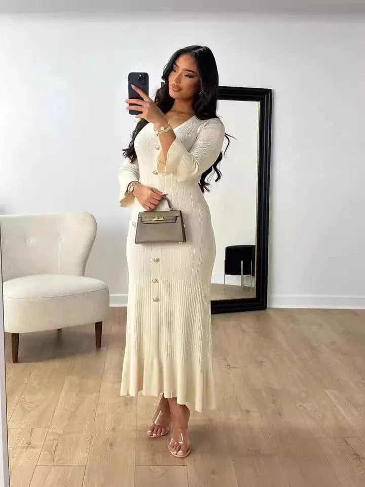 Autumn winter women clothing ladies elegant temperament dress fashion long slim knit long sleeve women's casual dresses
